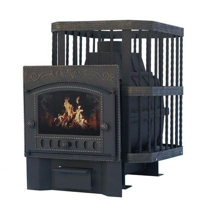 Дровяная банная печь НМК Сибирь «Сибирь-24» каминная кованная сетка в Урае